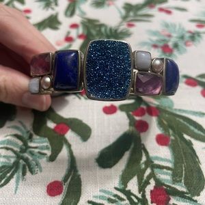 Whitney Kelly Druzy, Lapis, Amethyst 925 Sterling Silver Large Cuff Bracelet
